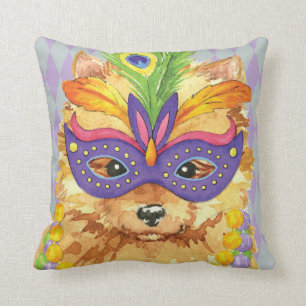 Mardi Gras Pomeranian Throw Pillow