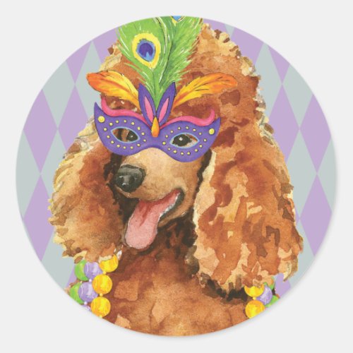 Mardi Gras Poodle Classic Round Sticker