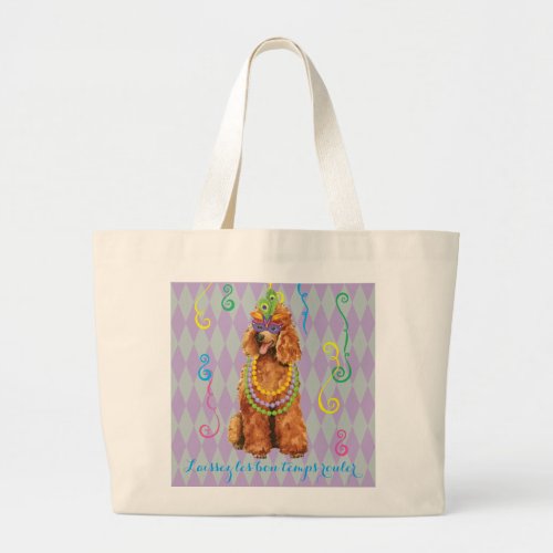 Mardi Gras Poodle Large Tote Bag