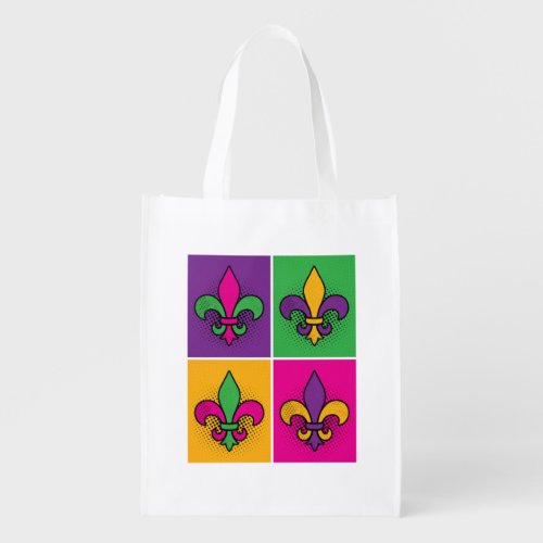 Mardi Gras Pop Art Fleur de Lis Grocery Bag