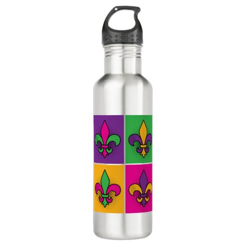 Mardi Gras Pop Art Fleur de Lis Stainless Steel Water Bottle