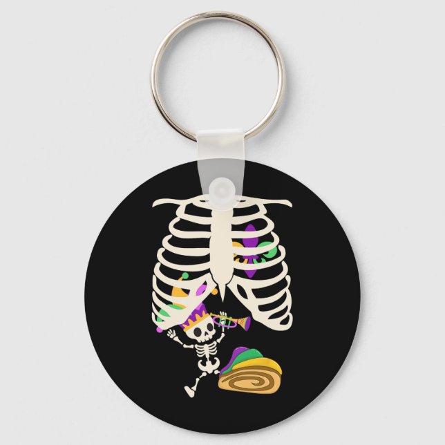 Mardi Gras Pregnancy Announcement Skeleton By  Keychain (Front)