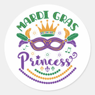 Mardi Gras Princess Cute Women Girls Carnival Classic Round Sticker