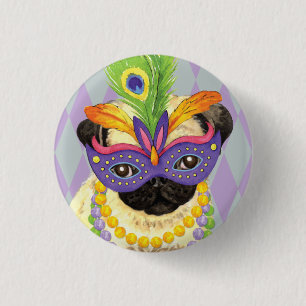 Mardi Gras Pug Button