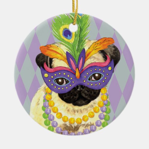 Mardi Gras Pug Ceramic Ornament