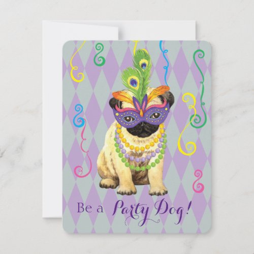 Mardi Gras Pug Invitation