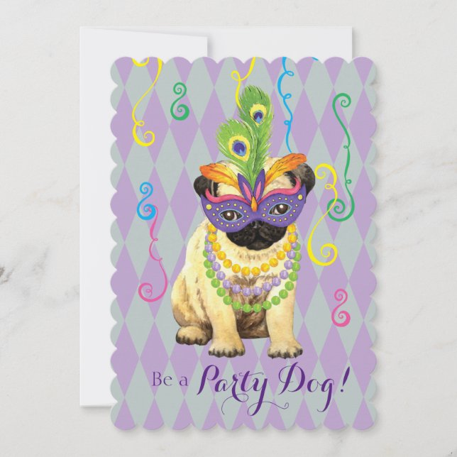 Mardi Gras Pug Invitation (Front)
