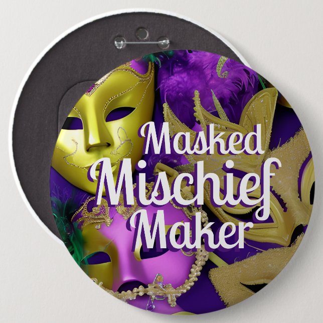 Mardi Gras Purple and Gold Masquerade Masks  Button (Front & Back)