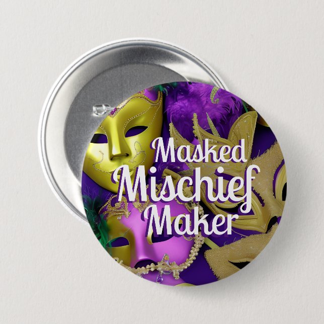 Mardi Gras Purple and Gold Masquerade Masks  Button (Front & Back)