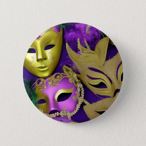Mardi Gras Purple and Gold Masquerade Masks  Button