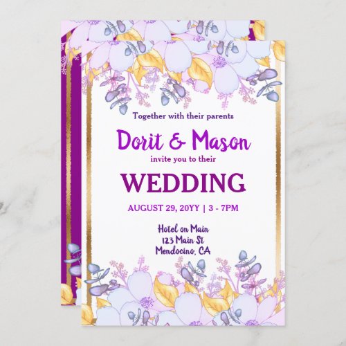 Mardi Gras Purple and Gold  Soft Purple Floral Invitation