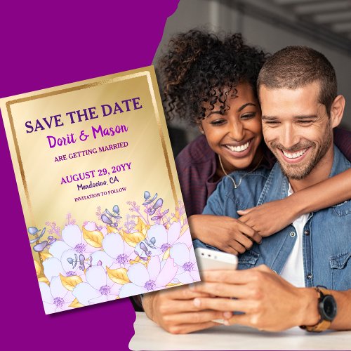 Mardi Gras Purple and Gold  Soft Purple Floral Save The Date