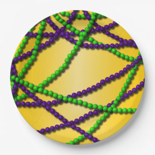 Mardi Gras Purple and Green Beads Paper Plates