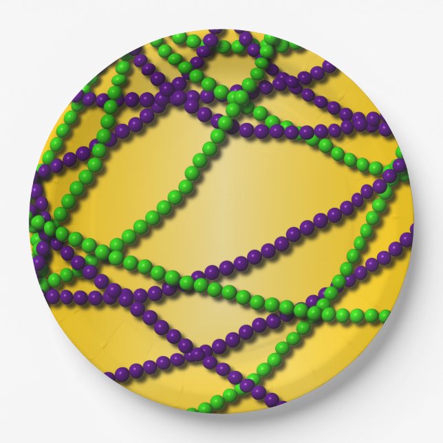 Mardi Gras Purple and Green Beads Paper Plates (Front)