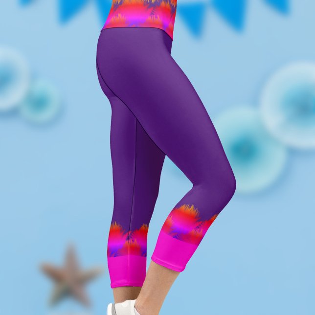 Mardi Gras Purple and Pink Feathers Capri Leggings (Fun pair of capri leggings perfect for mardi gras!)