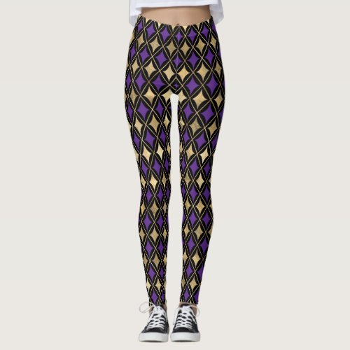 MARDI GRAS PURPLE BLACK GOLD ACTIVE LEGGINGS