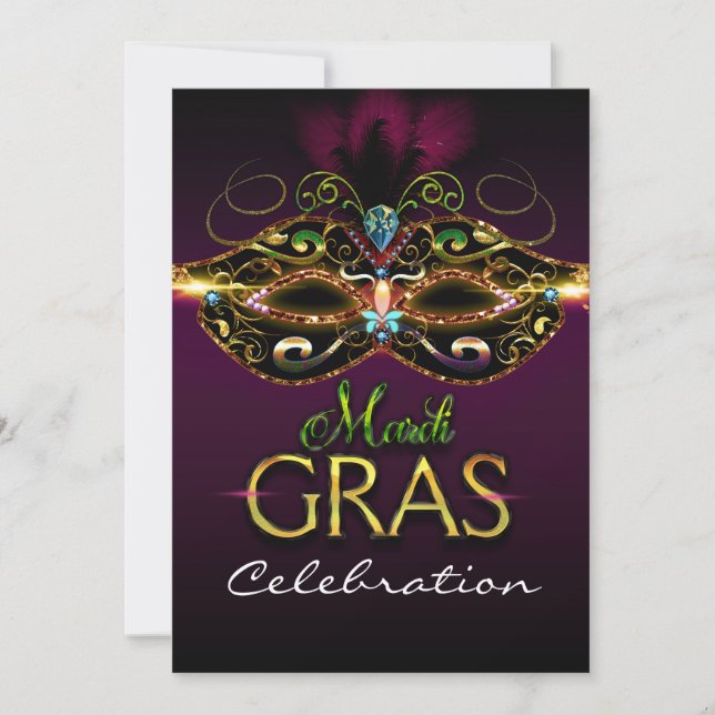 MARDI GRAS Purple Colorful Mask Party Invitations (Front)