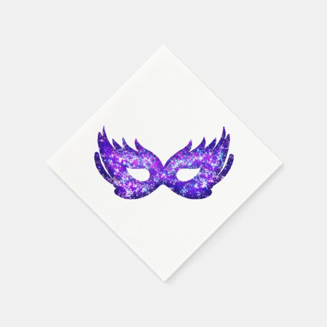 Mardi Gras Purple Glitter Mask Napkins (Corner)
