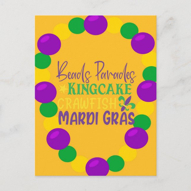 Mardi Gras Purple Gold Beads Postcard (Front)