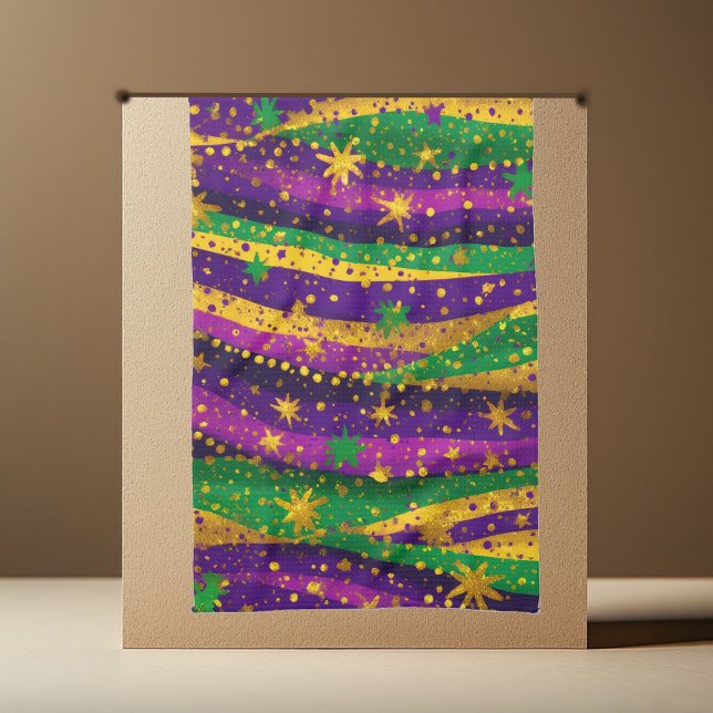 Mardi gras Purple Green Gold Stars Stripes Vibrant Kitchen Towel (Mardi gras Purple Green Gold Stars Stripes Vibrant Kitchen Towel)