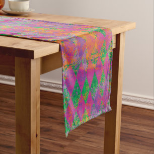 Mardi Gras Purple Green Harlequin Short Table Runner