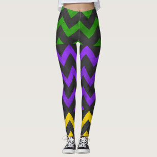 Mardi Gras Purple Green Yellow Chevron lines Leggings