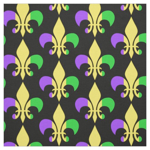 Mardi Gras Purple Green Yellow Fleur-de-Lis Fabric