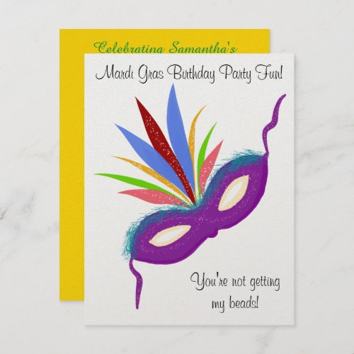 Mardi Gras Purple Mask Birthday Party Fun Invitation