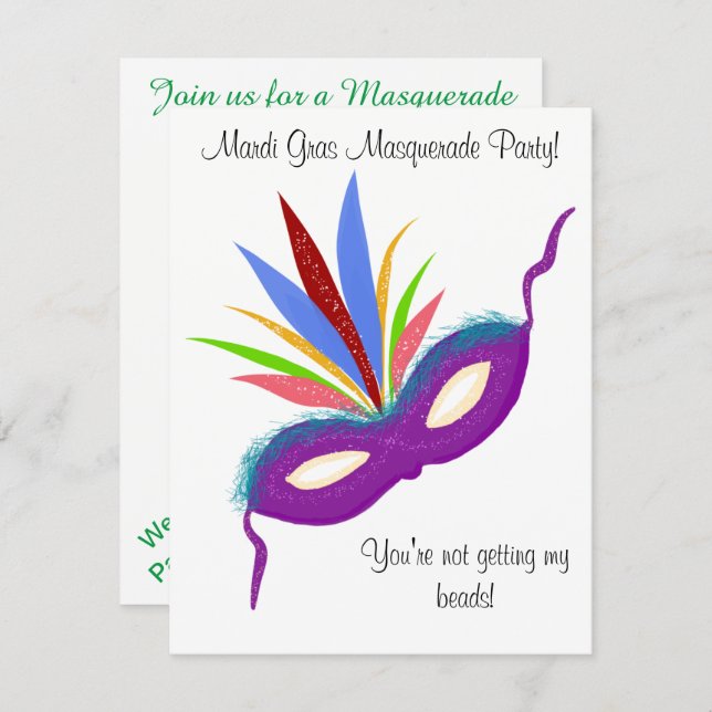 Mardi Gras Purple Mask Masquerade Ball Invitation (Front/Back)