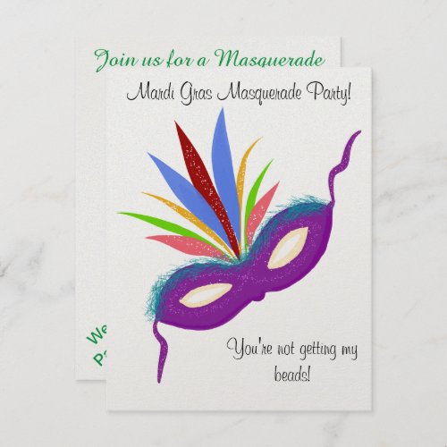 Mardi Gras Purple Mask Masquerade Ball Invitation