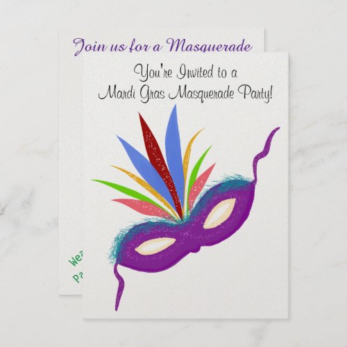 Mardi Gras Purple Mask Masquerade Ball Invitation