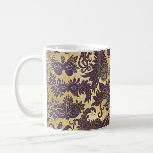 Mardi Gras Purple Masquerade Masks Faux Gold Coffee Mug