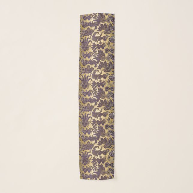 Mardi Gras Purple Masquerade Masks Faux Gold Scarf (Front)
