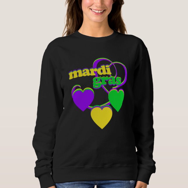 Mardi Gras Purple Yellow Green Heart Cute Carnival Sweatshirt (Front)