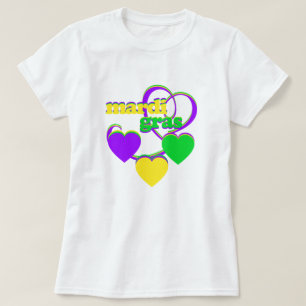 Mardi Gras Purple Yellow Green Heart Cute Carnival T-Shirt