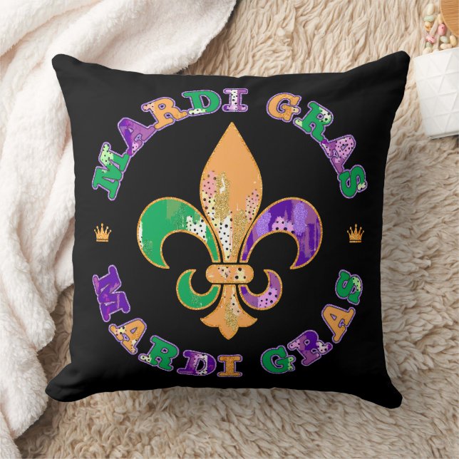 Mardi Gras Purple Yellow Green Throw Pillow (Blanket)