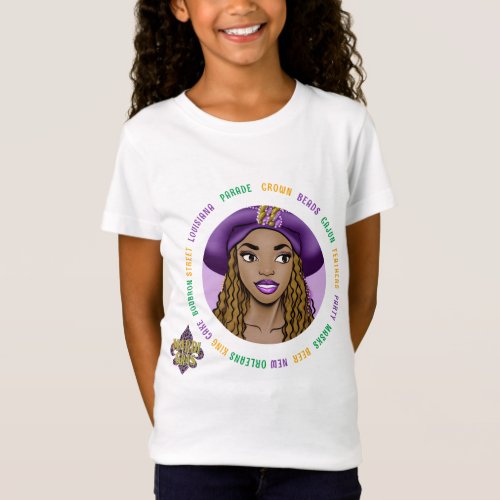 Mardi Gras Queen Cartoon with Long Gold Wavy Hair T_Shirt