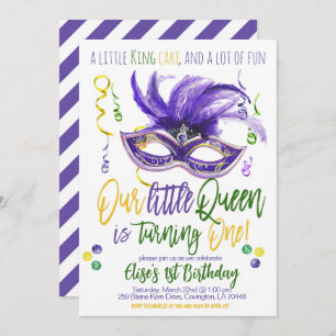 Mardi Gras Queen First Birthday Invitation