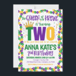 Mardi Gras Queen Second Birthday Invitation<br><div class="desc">The Queen of our Krewe is turning TWO!

Makes a great invitation to celebrate your little ones' birthday during Mardi Gras Season!</div>