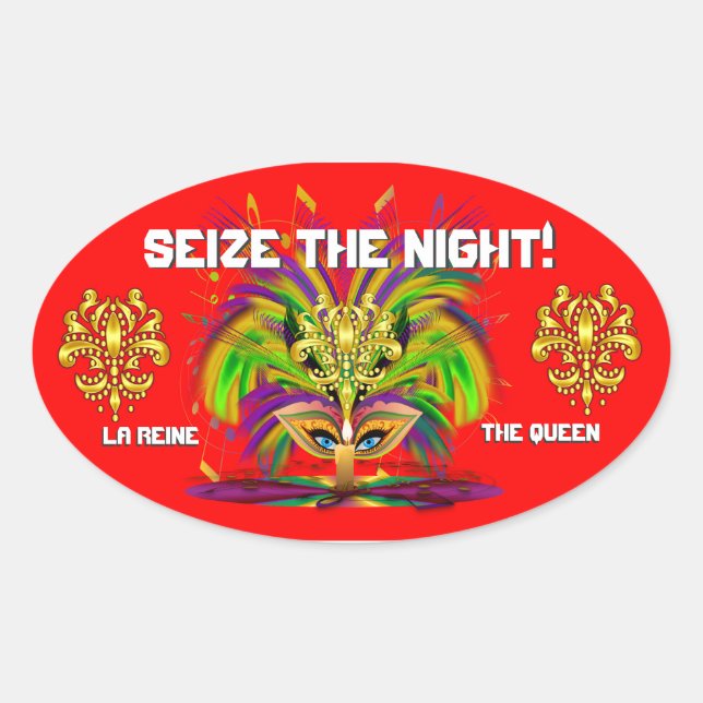 Mardi Gras Queen View Notes Please Oval Sticker (Front)
