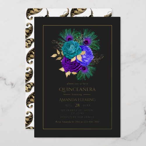 Mardi Gras Quinceaera Foil Invitation