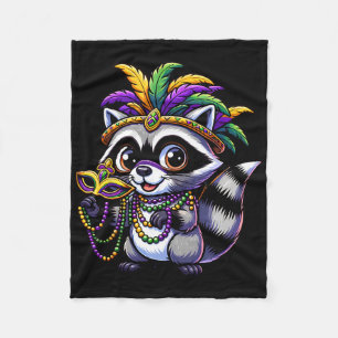 Mardi Gras Raccoon Wearing Mardi Gras Costume Bead Fleece Blanket