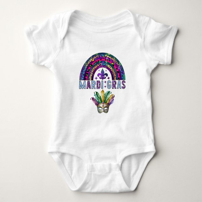 Mardi Gras Rainbow and Mask Baby Bodysuit (Front)