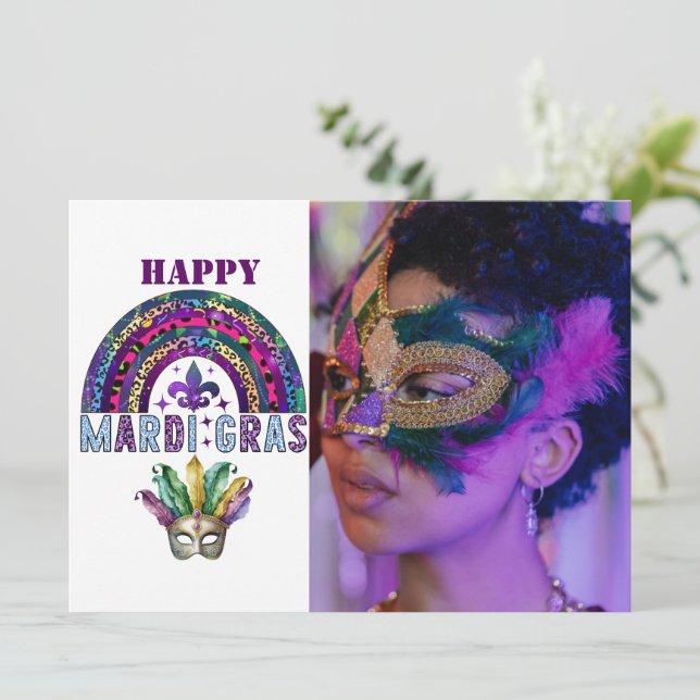 Mardi Gras Rainbow and Mask Card (Standing Front)