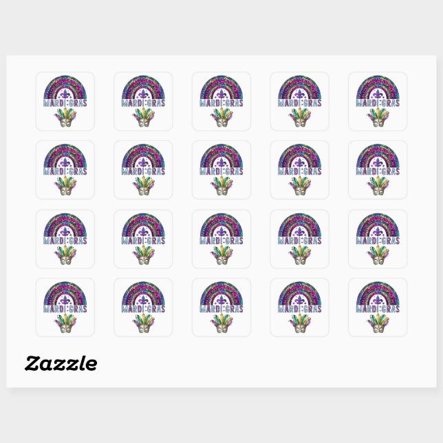 Mardi Gras Rainbow and Mask Square Sticker (Sheet)