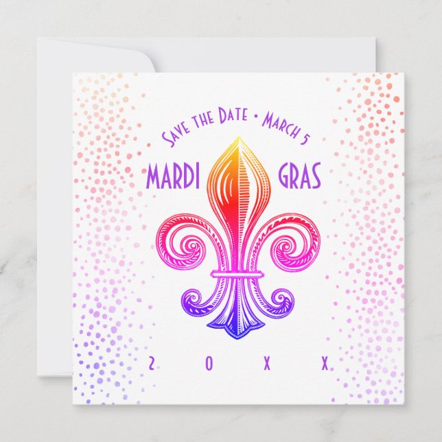 Mardi Gras Rainbow Fleur De Lis Party Invitation (Front)