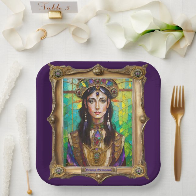 Mardi Gras Realm Portraits - The Creole Princess Paper Plates (Wedding)