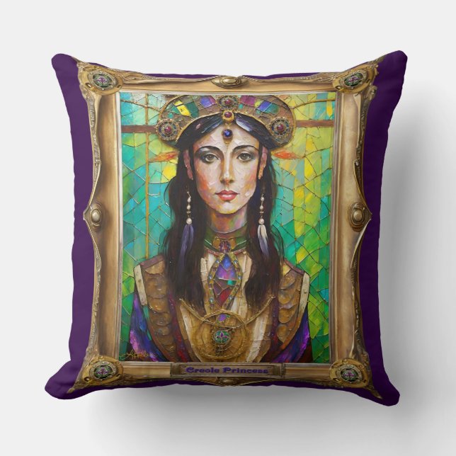 Mardi Gras Realm Portraits - The Creole Princess Throw Pillow (Front)