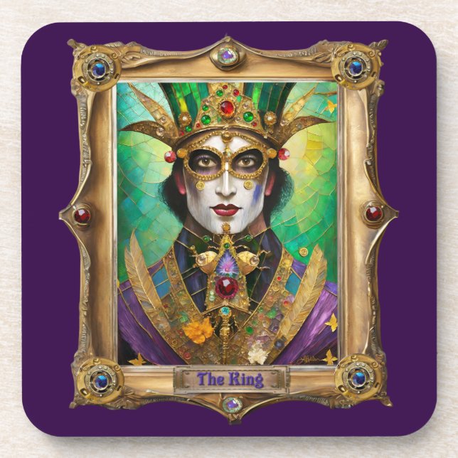 Mardi Gras Realm Portraits - The King Beverage Coaster (Front)