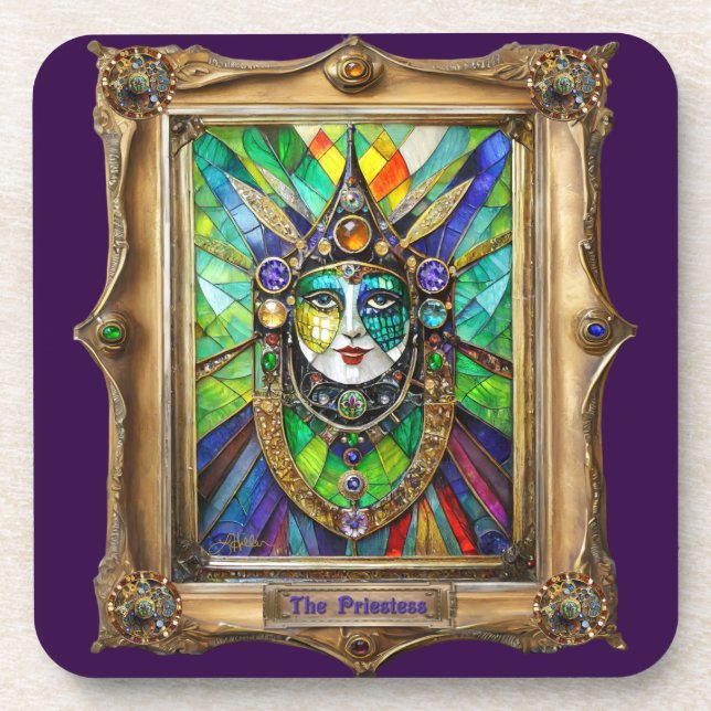 Mardi Gras Realm Portraits - The Priestess Beverage Coaster (Front)